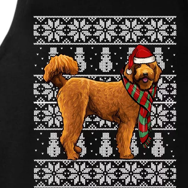 Santa Hat Xmas Brown Poodle Ugly Christmas Gift Ladies Tri-Blend Wicking Tank