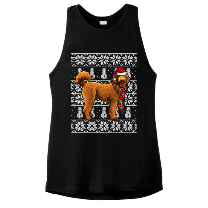 Santa Hat Xmas Brown Poodle Ugly Christmas Gift Ladies Tri-Blend Wicking Tank