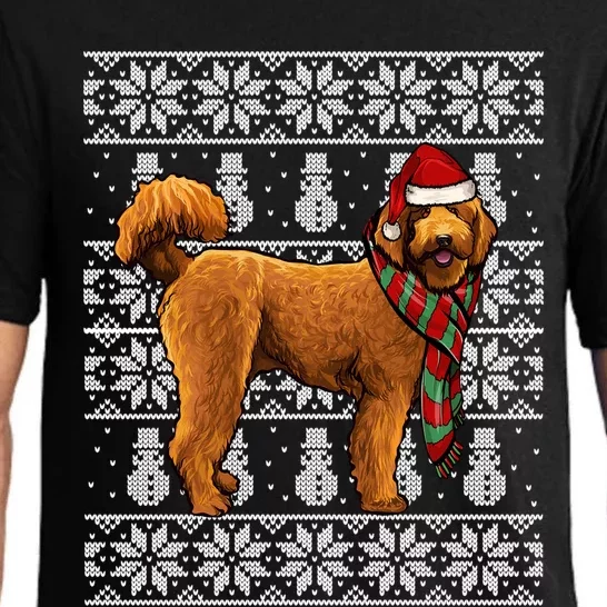 Santa Hat Xmas Brown Poodle Ugly Christmas Gift Pajama Set