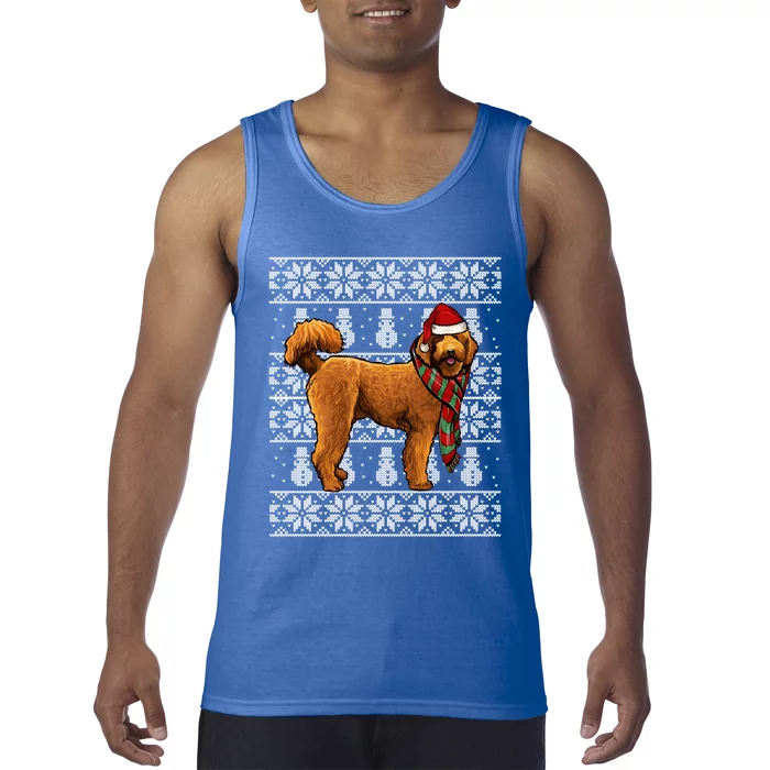 Santa Hat Xmas Brown Poodle Ugly Christmas Gift Tank Top