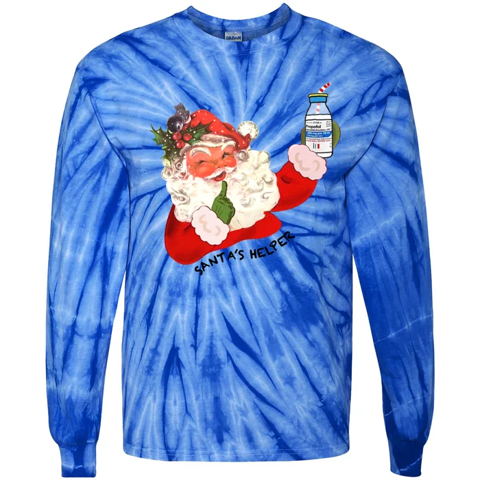 SantaS Helper Xmas Icu Nurse Crna Propofol Pharmacy Tech Great Gift Tie-Dye Long Sleeve Shirt