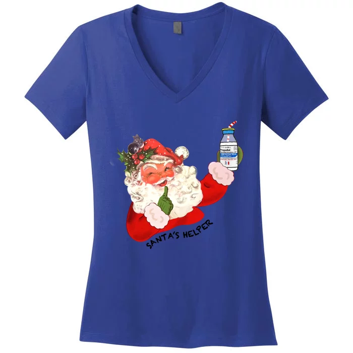 SantaS Helper Xmas Icu Nurse Crna Propofol Pharmacy Tech Great Gift Women's V-Neck T-Shirt