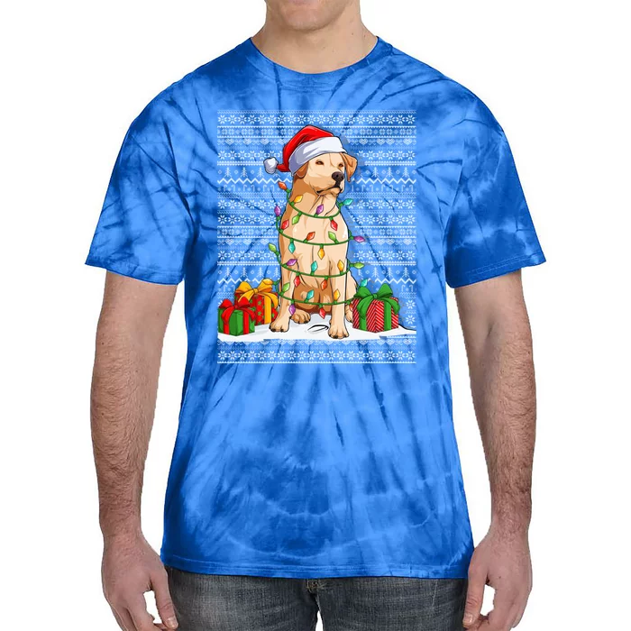 Santa Hat Xmas Yellow Labrador Retriever Ugly Christmas Gift Tie-Dye T-Shirt