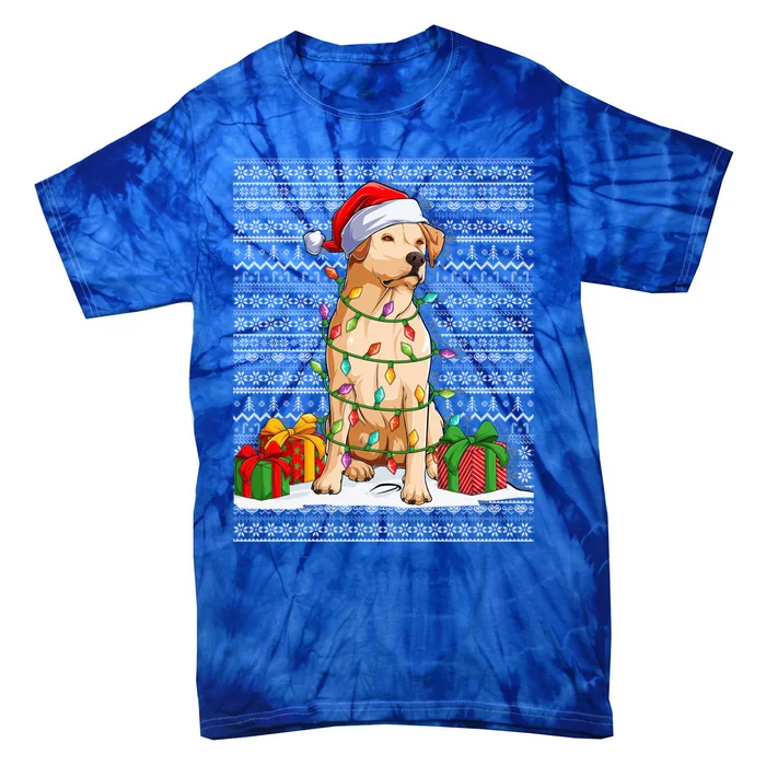 Santa Hat Xmas Yellow Labrador Retriever Ugly Christmas Gift Tie-Dye T-Shirt