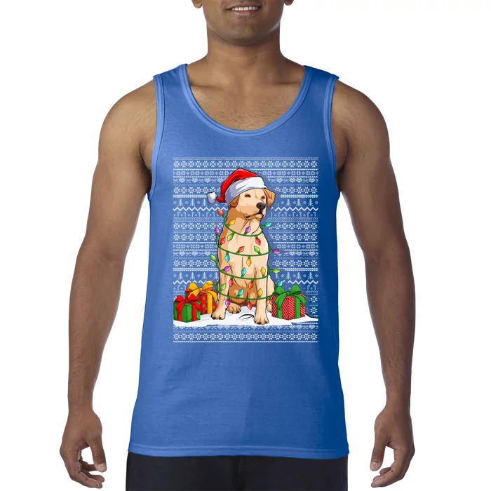 Santa Hat Xmas Yellow Labrador Retriever Ugly Christmas Gift Tank Top