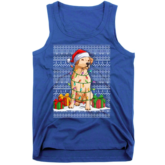 Santa Hat Xmas Yellow Labrador Retriever Ugly Christmas Gift Tank Top