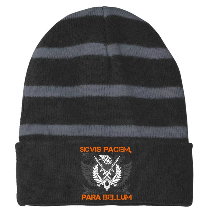 Si Vis Pacem Para Bellum Peace War Striped Beanie with Solid Band