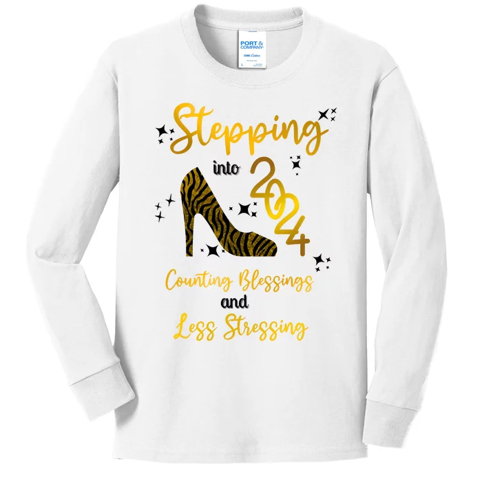 Stepping Into 2024 Counting Blessings And Less Stressing Kids Long Sleeve Shirt