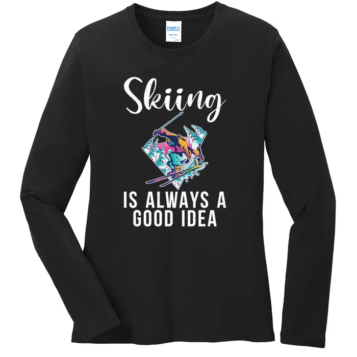 Skiing Is Always A Idea Vintage Freestyle Ski 80s Costume Retro Skii Ladies Long Sleeve Shirt