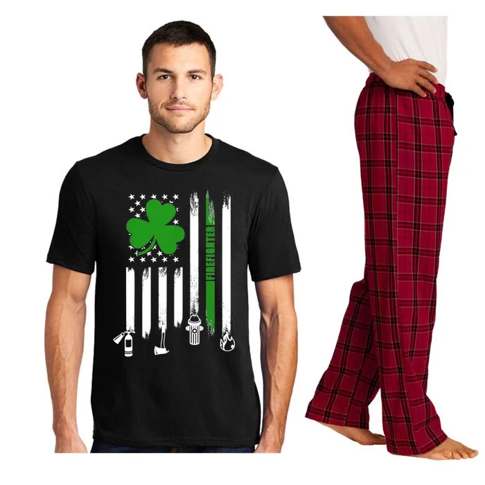 Shamrock Irish American Flag Firefighter St Patrick's Day Gift Pajama Set