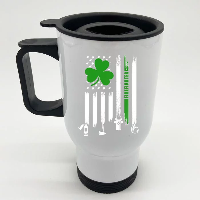 Shamrock Irish American Flag Firefighter St Patrick's Day Gift Front & Back Stainless Steel Travel Mug