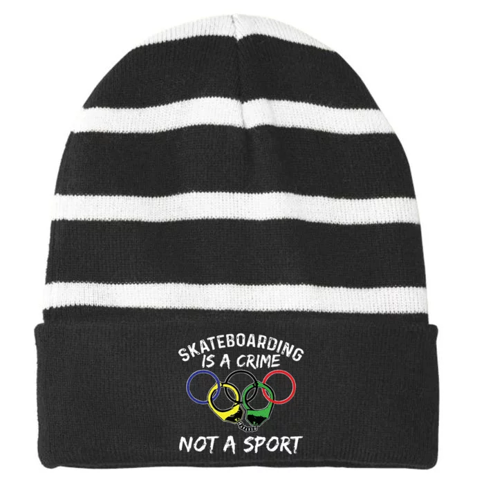 Skateboarding Is A Crime Not A Sport Skateboarder Skater Striped Beanie with Solid Band