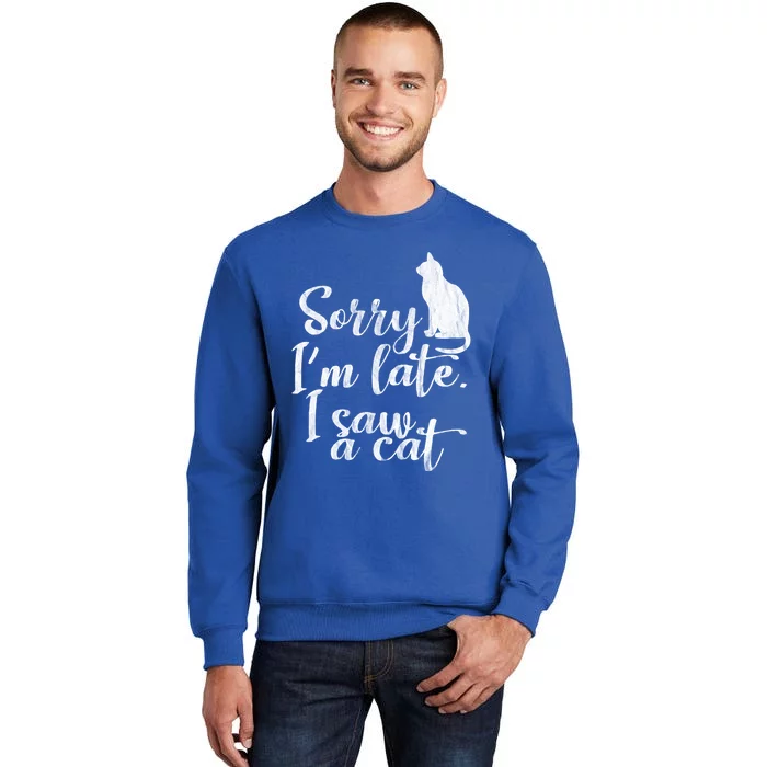 Sorry I Am Late I Saw Cat Sarcastic Funny Cat Lover Quotes Cute Gift Tall Sweatshirt