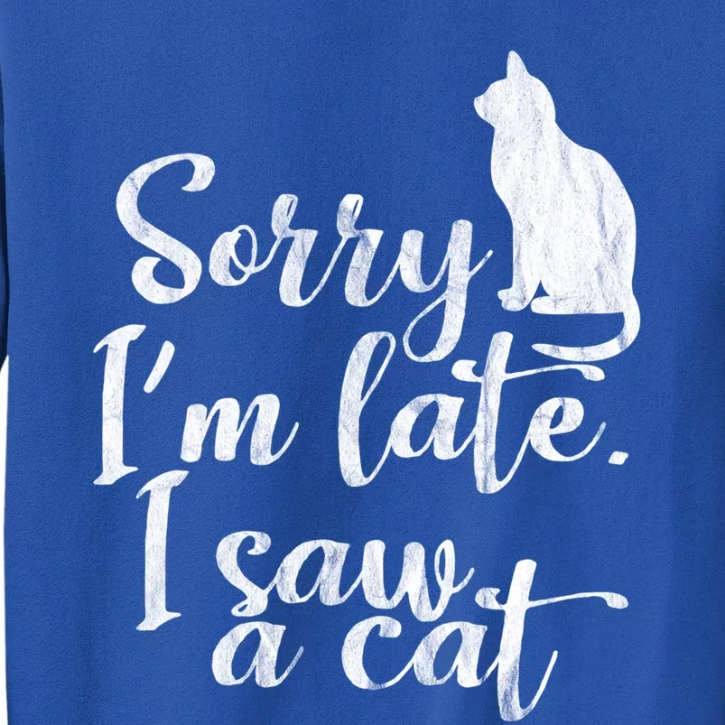 Sorry I Am Late I Saw Cat Sarcastic Funny Cat Lover Quotes Cute Gift Tall Sweatshirt