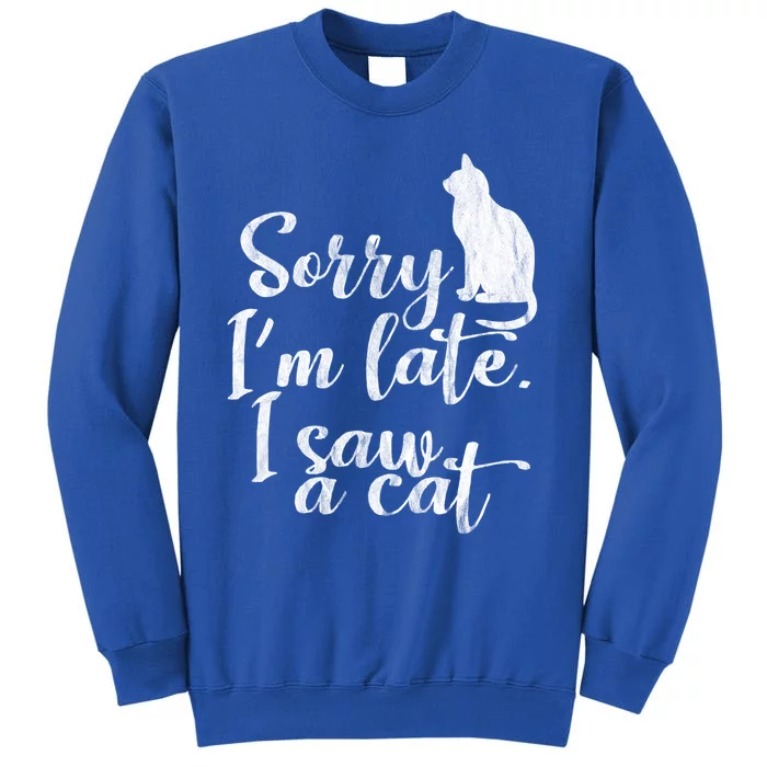 Sorry I Am Late I Saw Cat Sarcastic Funny Cat Lover Quotes Cute Gift Tall Sweatshirt