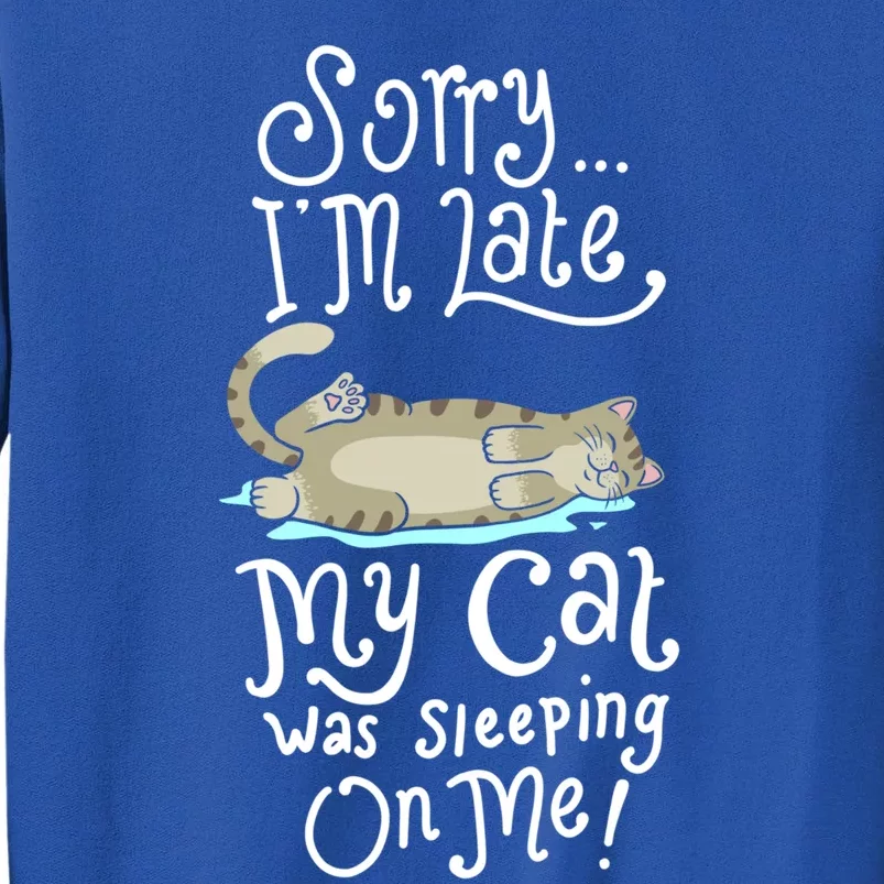 Sorry I Am Late My Cat Was Sleeping On Me I Fun Kitten Kitty Gift Tall Sweatshirt