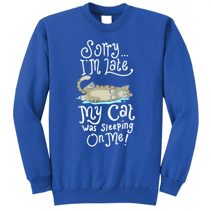 Sorry I Am Late My Cat Was Sleeping On Me I Fun Kitten Kitty Gift Tall Sweatshirt