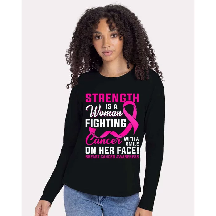 Strength Is A Woman Fighting Cancer Breast Cancer Awareness Womens Cotton Relaxed Long Sleeve T-Shirt