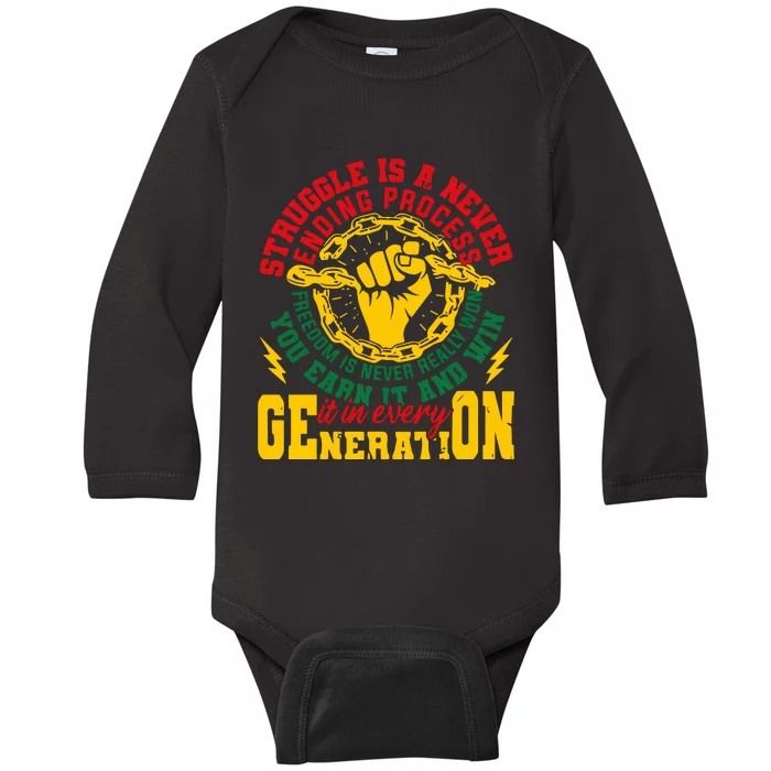 Struggle Is A Never Ending Process Juneteenth Freedom Day Baby Long Sleeve Bodysuit