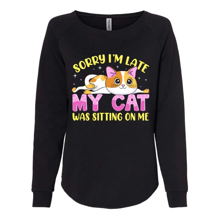 Sorry I Am Late My Cat Was Sitting On Me Funny Kitten Gift Womens California Wash Sweatshirt