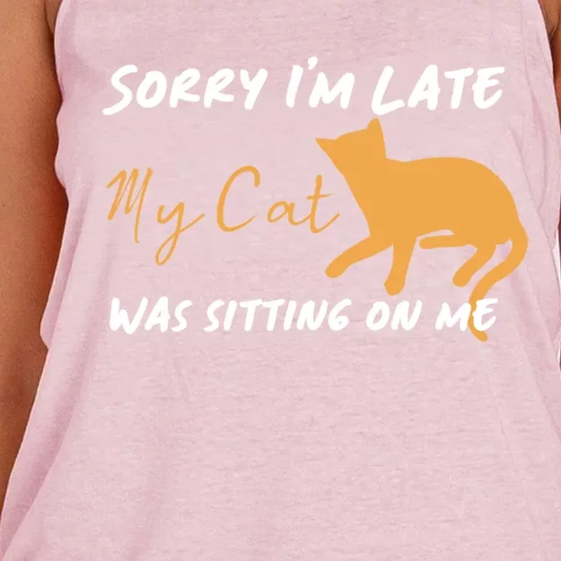 Sorry I Am Late My Cat Was Sitting On Me Gift Women's Knotted Racerback Tank