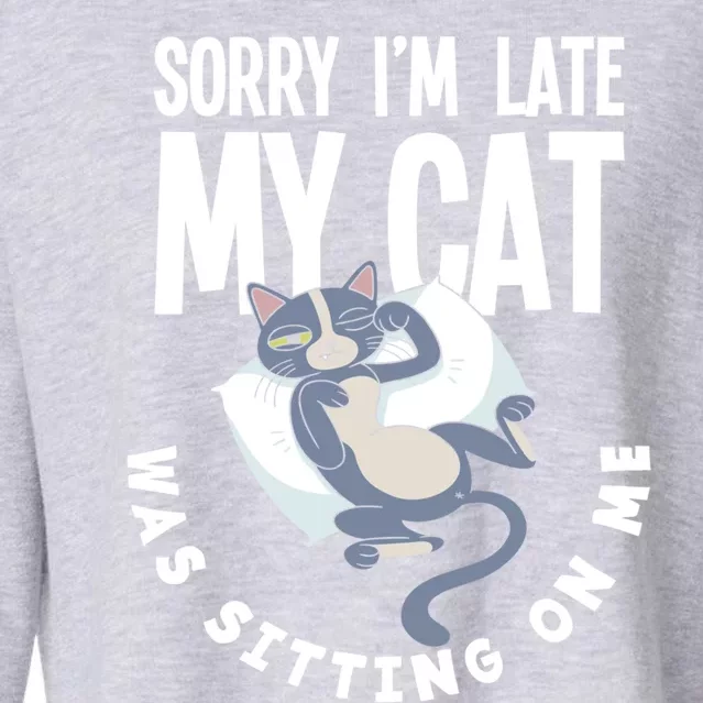 Sorry I Am Late My Cat Was Sitting On Me Pet Cat Owner Cat Gift Cropped Pullover Crew