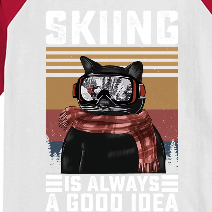 Skiing Is Always A Good Idea Funny Skiing Skier Lover Great Gift Kids Colorblock Raglan Jersey