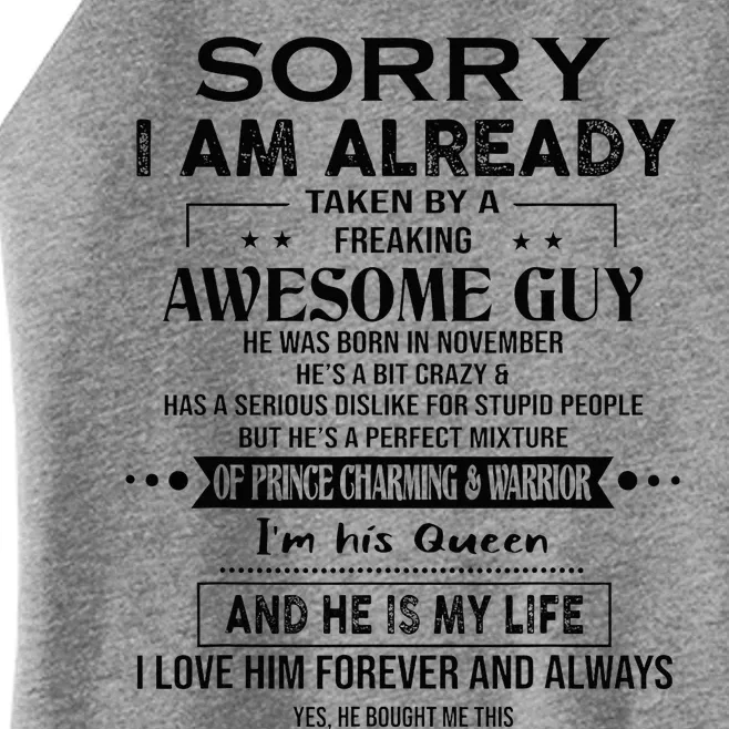 Sorry I Am Already Taken By A Freaking Awesome Guy November Women’s Perfect Tri Rocker Tank