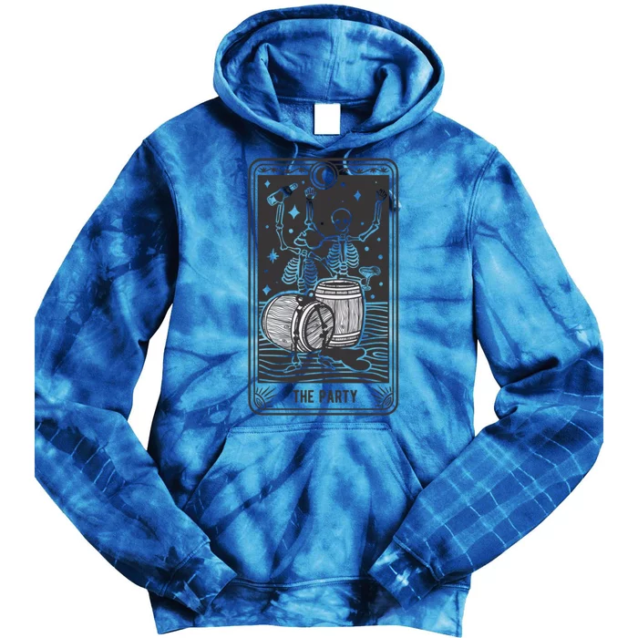 Skeletons In A Party Vintage Tarot Card Retro Design Gift Tie Dye Hoodie