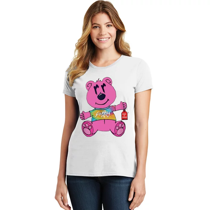 Sorry In Advance Pink Bear Holding Price Ticket Design Women's T-Shirt