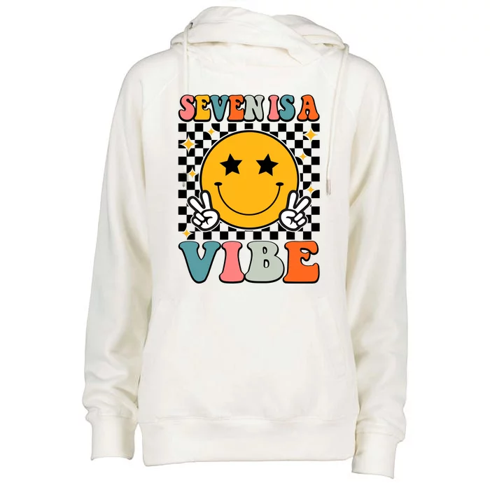 Seven Is A Vibe 7th Birthday Groovy Boy Girl 7 Years Old Womens Funnel Neck Pullover Hood