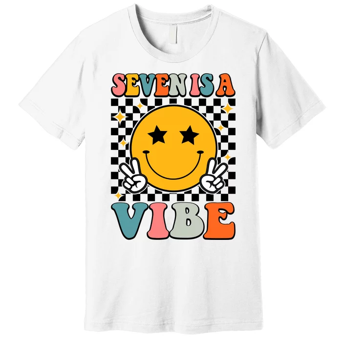 Seven Is A Vibe 7th Birthday Groovy Boy Girl 7 Years Old Premium T-Shirt