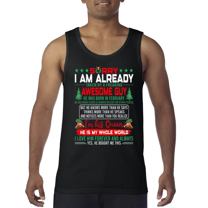 Sorry Im Already Taken By Awesome Guy Christmas February Man Tank Top