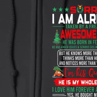 Sorry Im Already Taken By Awesome Guy Christmas February Man Full Zip Hoodie