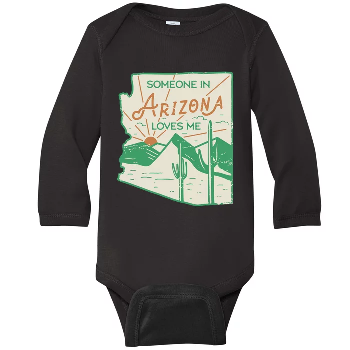 Someone In Arizona Loves Me Vintage Retro State Badge Gift Baby Long Sleeve Bodysuit