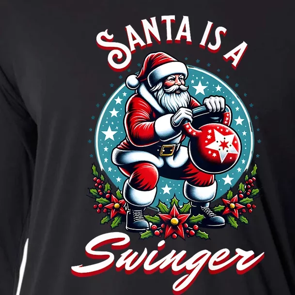 Santa Is A Swinger Christmas Kettlebell Gym Cooling Performance Long Sleeve Crew