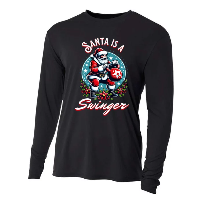 Santa Is A Swinger Christmas Kettlebell Gym Cooling Performance Long Sleeve Crew