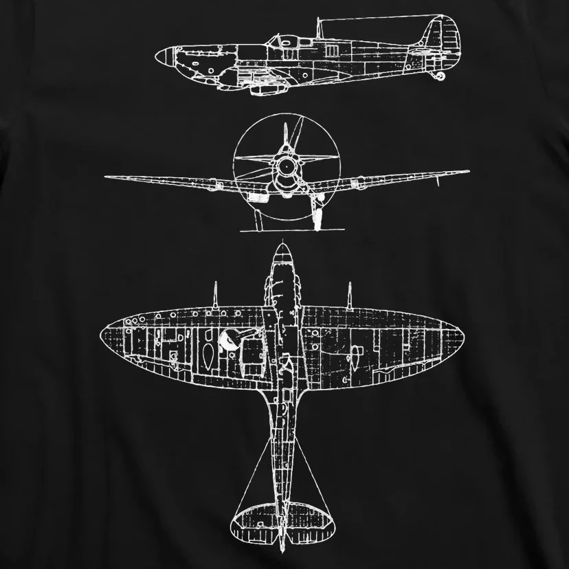 Spitfire Iconic British Airplane Blueprint Design T-Shirt