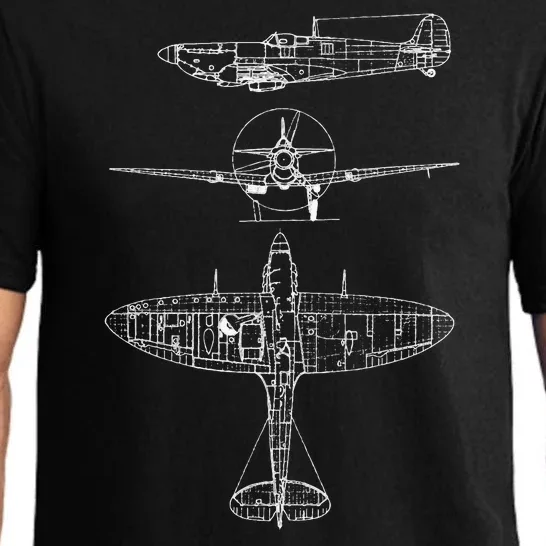 Spitfire Iconic British Airplane Blueprint Design Pajama Set