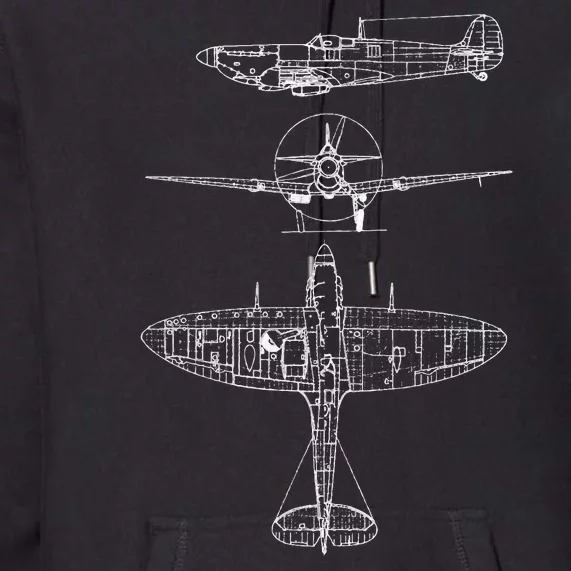 Spitfire Iconic British Airplane Blueprint Design Premium Hoodie