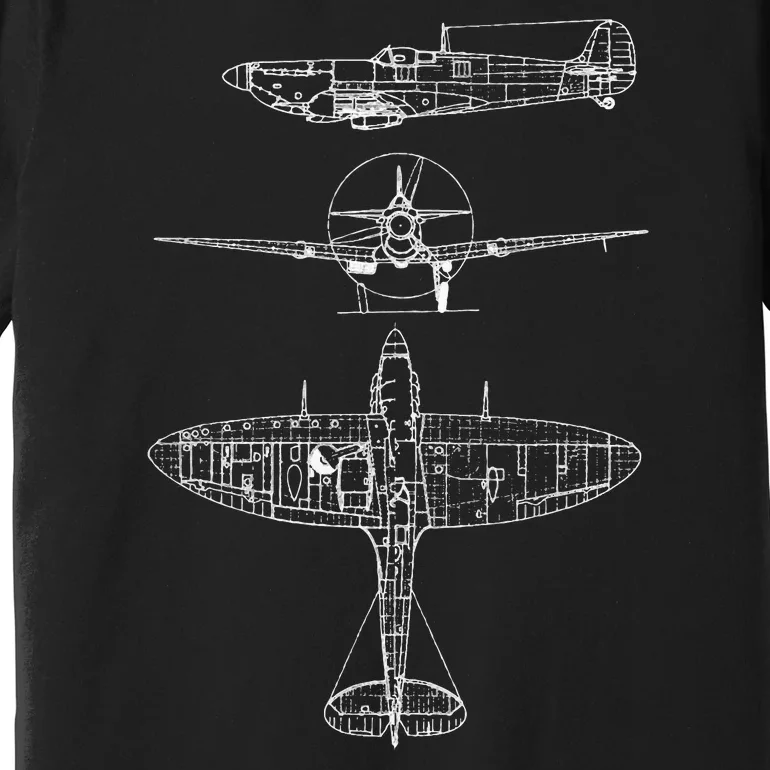 Spitfire Iconic British Airplane Blueprint Design Premium T-Shirt