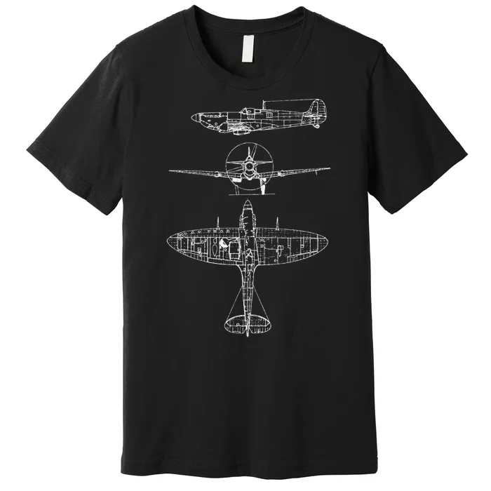 Spitfire Iconic British Airplane Blueprint Design Premium T-Shirt