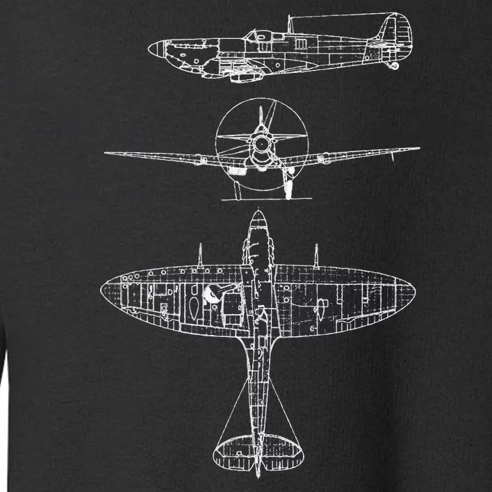 Spitfire Iconic British Airplane Blueprint Design Toddler Sweatshirt