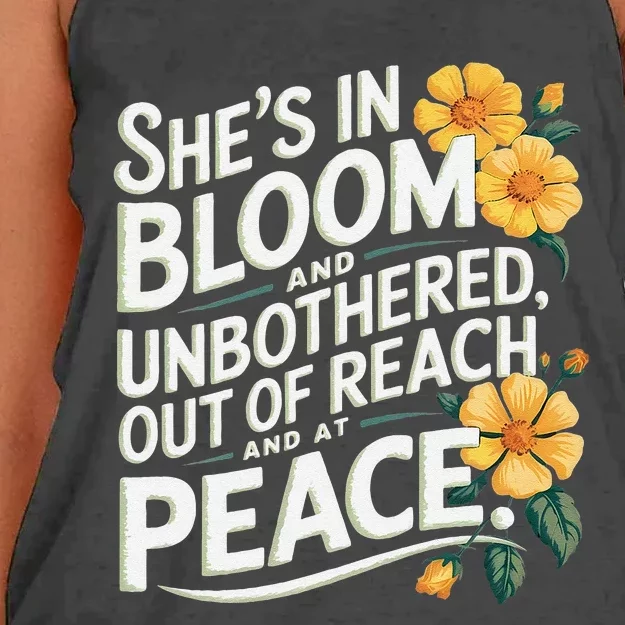 She’S In Bloom And Unbothered Out Of Reach And At Peace Women's Knotted Racerback Tank