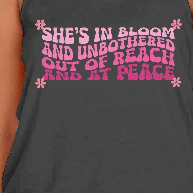 She’S In Bloom And Unbothered Out Of Reach And At Peace Women's Knotted Racerback Tank