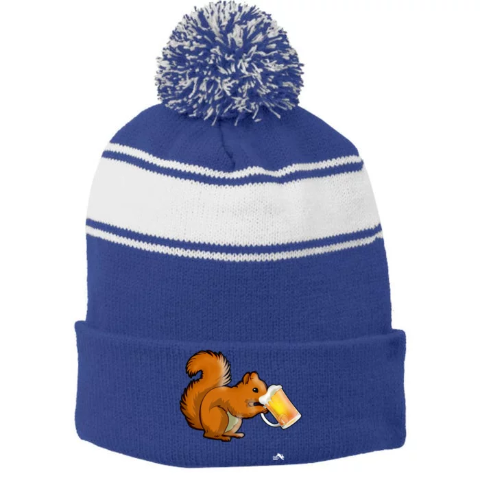 Squirrel Ing Beer Nimal Lovers Gift Beer Squirrel Cute Gift Stripe Pom Pom Beanie