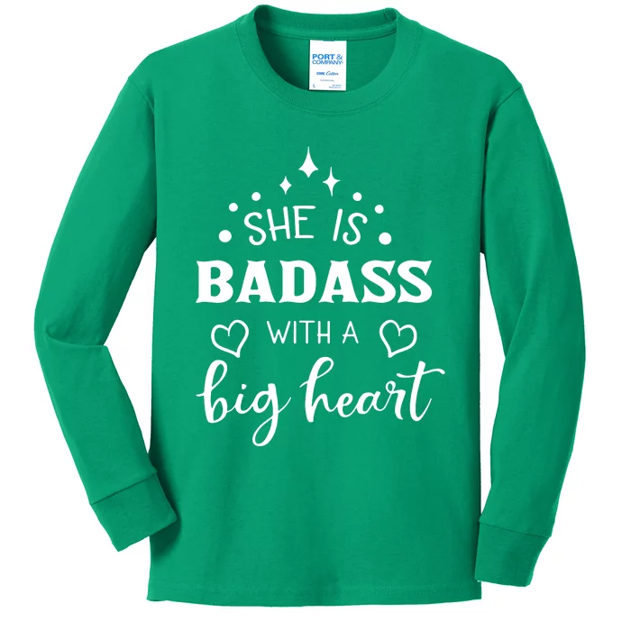 She Is Badass With A Big Heart Kids Long Sleeve Shirt