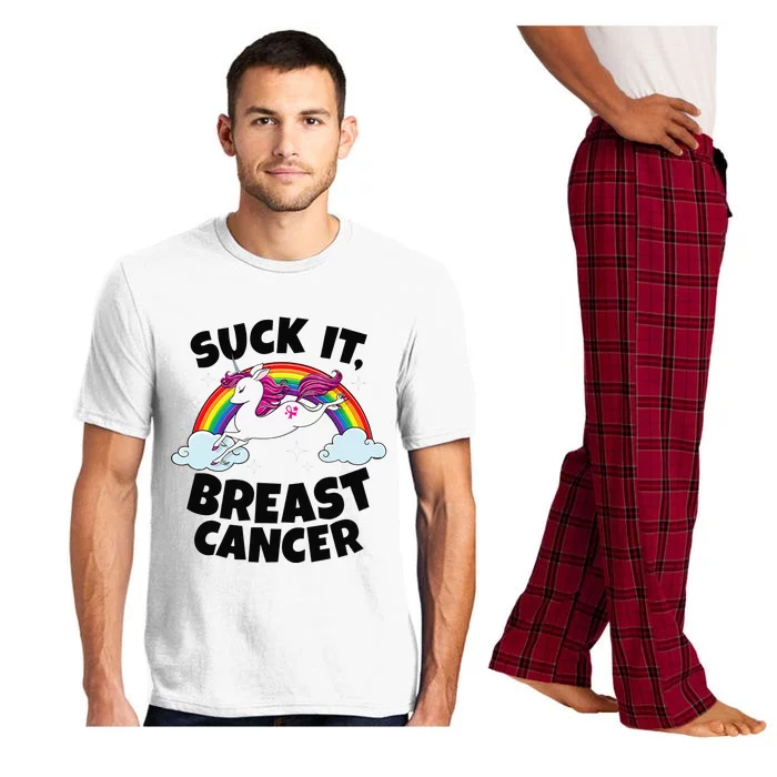 Suck It Breast Cancer Quote with Unicorn and Pink Ribbon Pajama Set