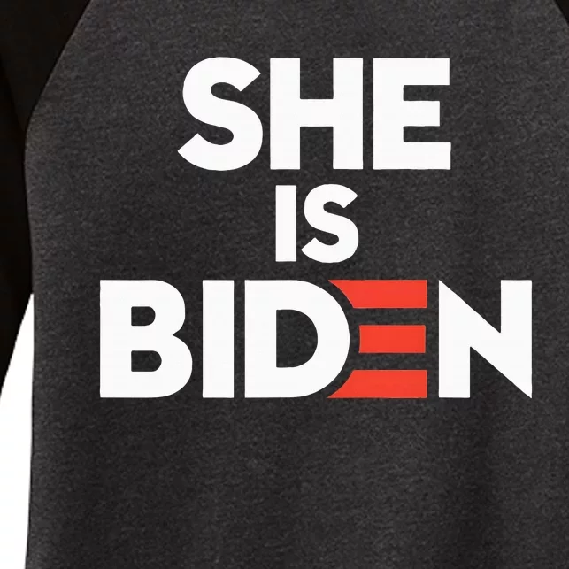 She Is Biden Funny Pro Trump Anti Biden Harris Politics 2024 Women's Tri-Blend 3/4-Sleeve Raglan Shirt