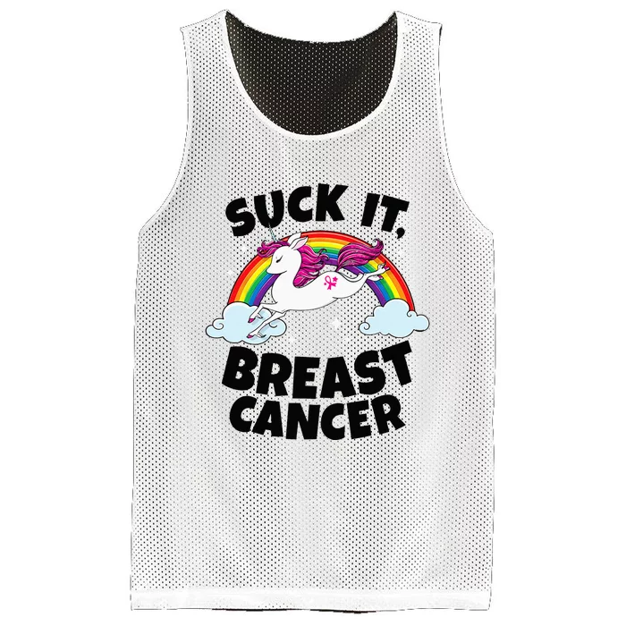 Suck It Breast Cancer Quote With Unicorn And Pink Ribbon Mesh Reversible Basketball Jersey Tank